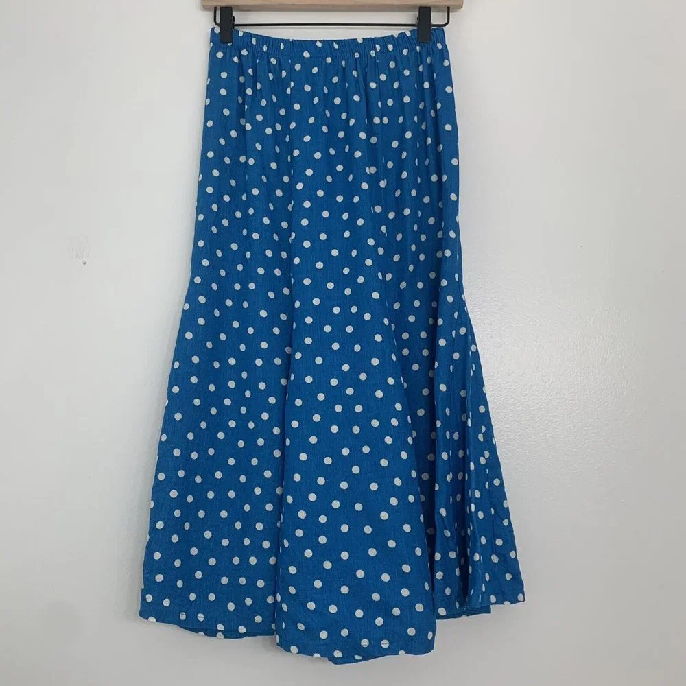 Vintage 70s Campus Casuals of California Skirt Blue White Polka Dot Womens Small - Picture 4 of 5